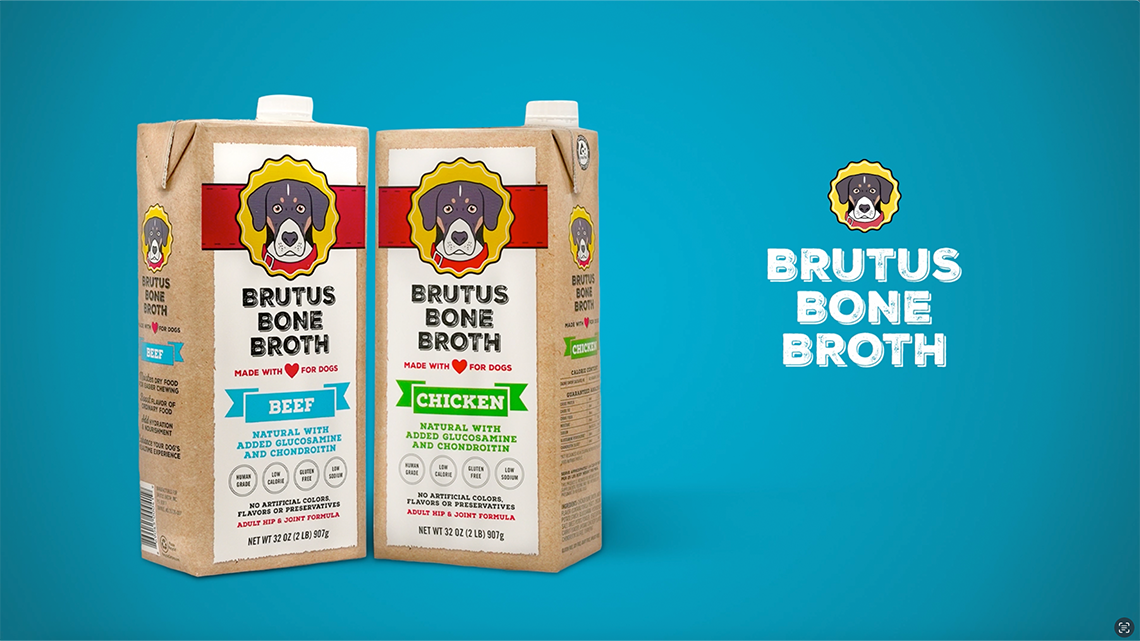 Short video showing Brutus Bone Broth beef and chicken cartons.